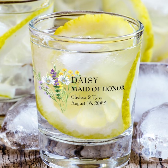 Maid of Honor Wildflower Meadow Wedding Custom Shot Glass (Keepsake shot glass for your Maid of Honor with bouquet of wildflowers
)