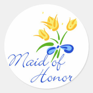 Maid of Honor with yellow tulips Classic Round Sticker