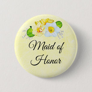 Maid of Honor Yellow Floral Button