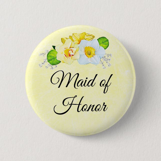 Maid of Honor Yellow Floral Button (Front)