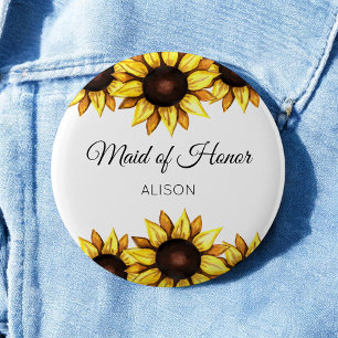 Maid of Honor Yellow Sunflower Button
