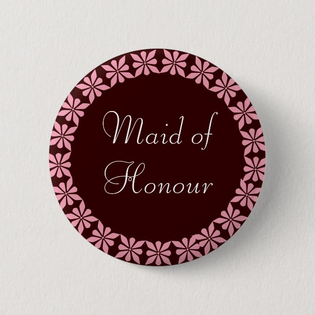 Maid of Honour Pink Flowers I.D. Button (Front)