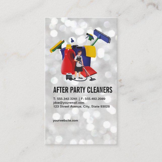 Maid / Party Cleaners / Bokeh Business Card (Front)