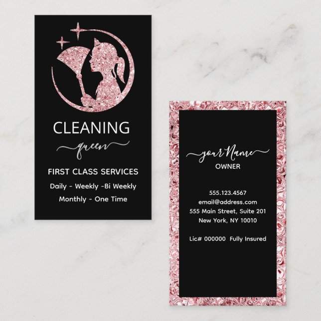  Maid Rose Pink Cleaning Service Business Card (Front/Back)