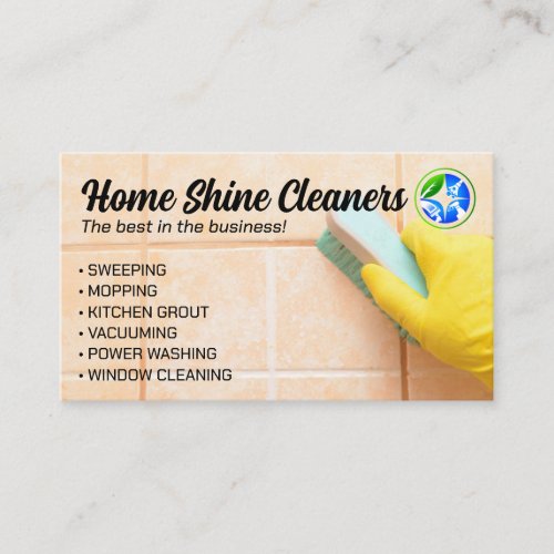 Maid Scrubbing Bathroom Tiles Business Card