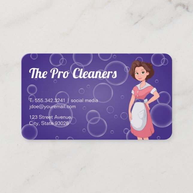 Maid Service | Cleaning Lady | Soap Bubbles Business Card (Front)