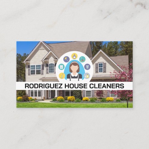 Maid Service Logo  House Front Yard Business Card