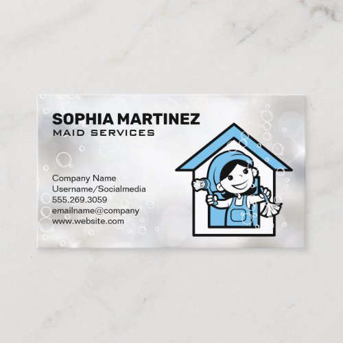 Maid Service  Mop and Broom  Soap Bubbles Business Card