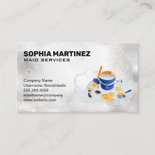 Maid Service Mop and Broom Sparkly Bubbles Business Card