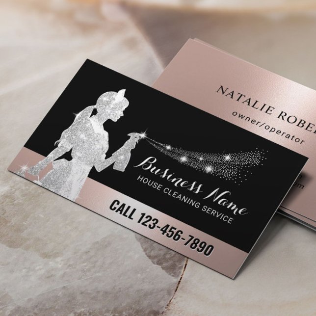Maid Service Rose Gold Housekeeping Cleaning  Business Card (Creator Uploaded)