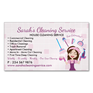 Maid Services Pink Janitorial Lady House Cleaning Business Card Magnet