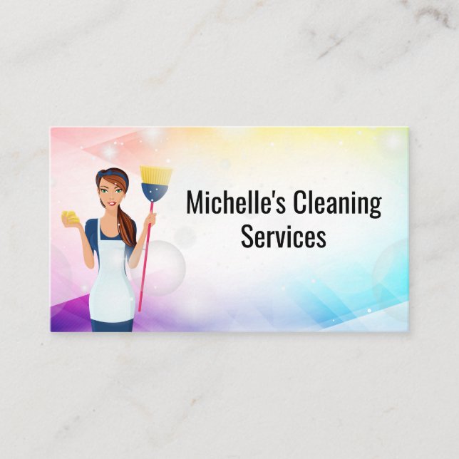 Maid with Broom | Bubbles and Sparkles Business Card (Front)