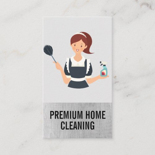 Maid with Duster and Cleaning Spray Business Card