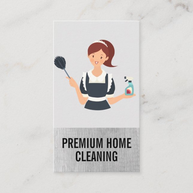 Maid with Duster and Cleaning Spray Business Card (Front)