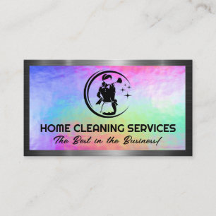 Maid with Duster Colorful Background Business Card