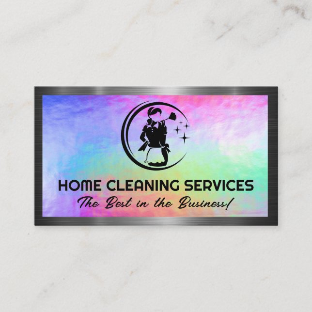 Maid with Duster | Colorful Background Business Card (Front)