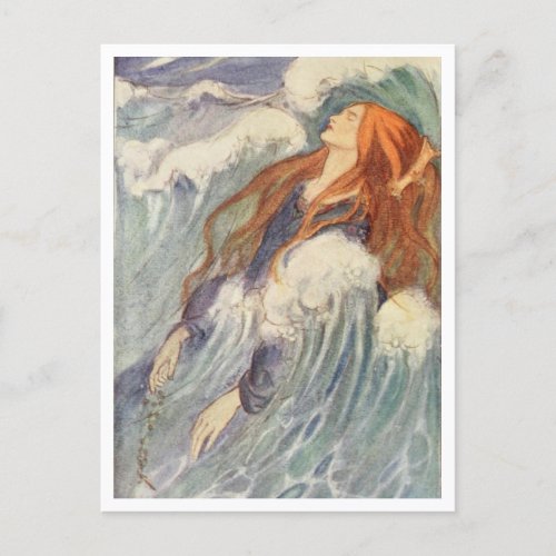 Maiden in the Waves Vintage Illustration  Postcard