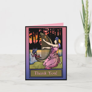 Maiden Playing Harp By The Lake (Thank You) Letterpress Thank You Card