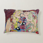 Maiden (Virgin), Gustav Klimt, Vintage Art Nouveau Accent Pillow<br><div class="desc">The Maiden (aka The Virgin) (1913) by Gustav Klimt is a vintage Victorian Era Art Nouveau fine art symbolism portrait painting. Several women yawning, stretching and sleeping in a bed covered with colorful mosaic pattern blankets. About the artist: Gustav Klimt (1862-1918) was an Austrian Symbolist painter and one of the...</div>