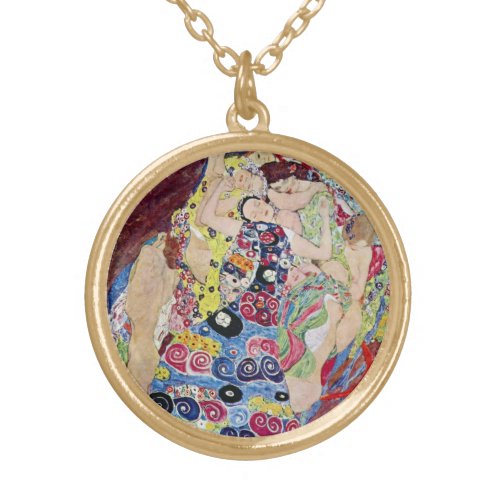 Maiden Virgin Gustav Klimt Vintage Art Nouveau Gold Plated Necklace