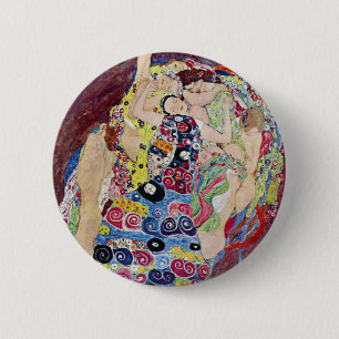 Maiden (Virgin), Gustav Klimt, Vintage Art Nouveau Pinback Button