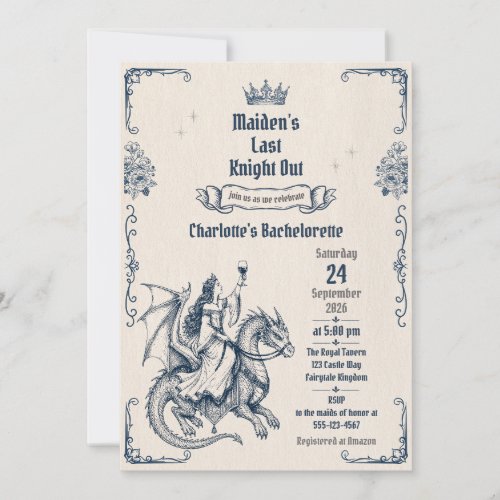 Maiden's Last Knight Out Medieval Bachelorette Invitation