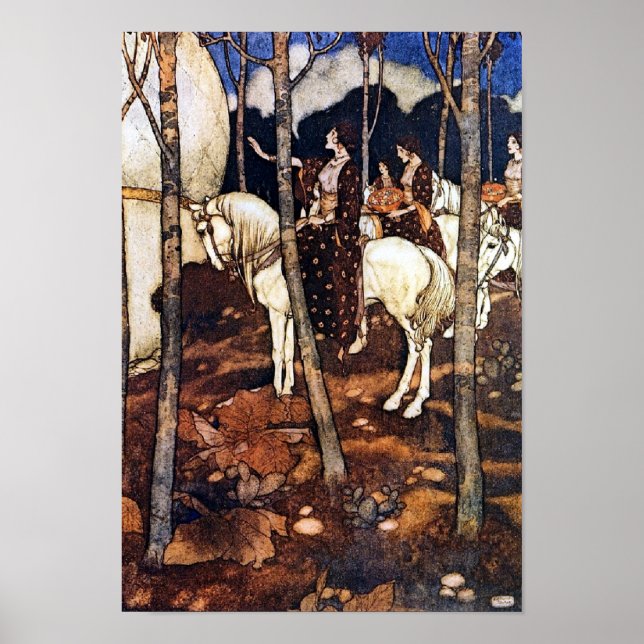 "Maidens on White Horses" by Edmund Dulac Poster (Front)