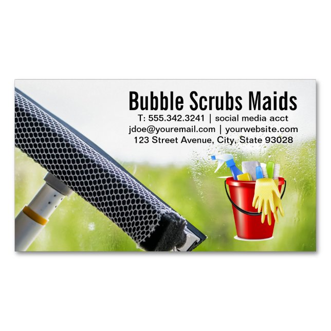 Maids | Squeegee Cleaning Window Business Card Magnet (Front)