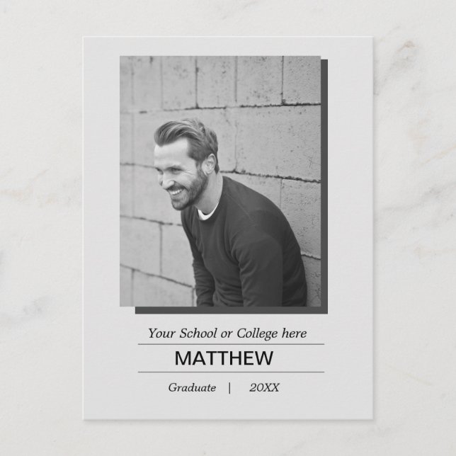 MaIe Graduate Simple Black White Photo Postcard (Front)
