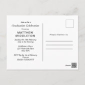 MaIe Graduation Party Invitation Black White Postcard (Back)