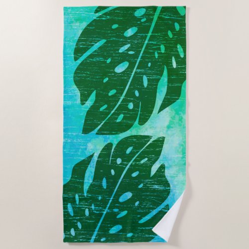 Maikai Hawaiian Monstera Leaf Tie_Dye Blend Green Beach Towel