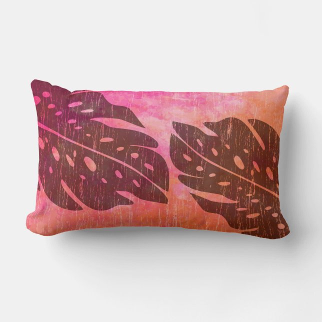 Maikai Hawaiian Monstera Leaf Tie-Dye Blend Lumbar Pillow (Front)