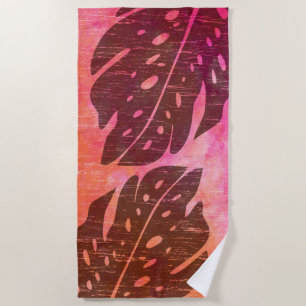 Maikai Hawaiian Monstera Leaf Tie-Dye Blend Orange Beach Towel