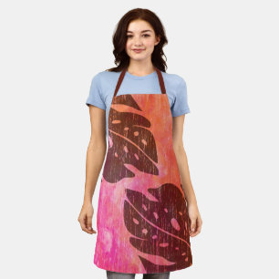 Maikai Hawaiian Monstera Leaf Tie-Dye Fuchsia Apron