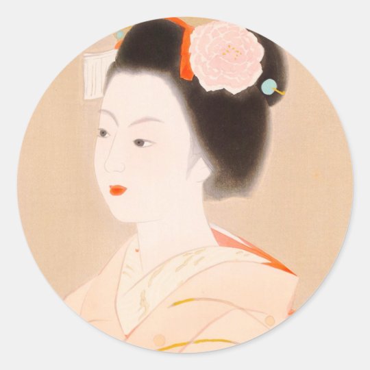 Maiko japanese lady woman girl kimono art classic round sticker