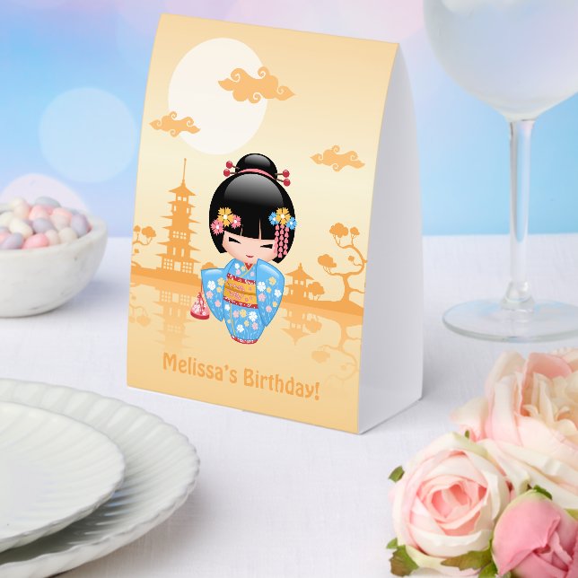 Maiko Kokeshi Cute Japanese Geisha Yellow Paper Table Tent (Insitu(Wedding))