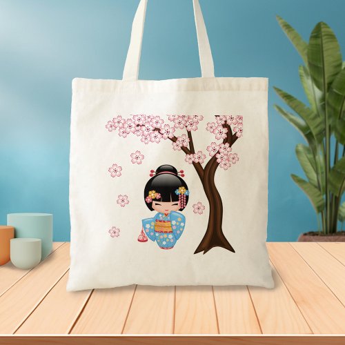 Maiko Kokeshi Doll _ Blue Kimono Geisha Girl 2 Tote Bag