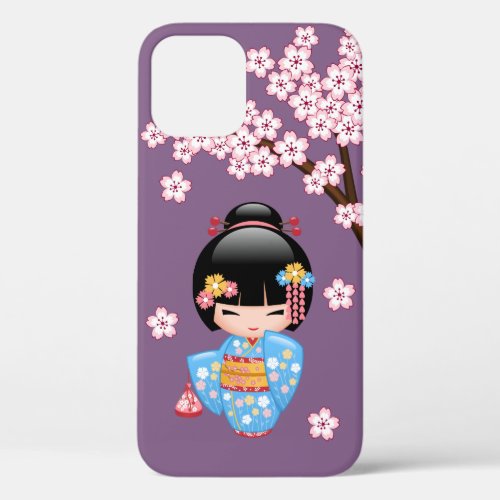Maiko Kokeshi Doll _ Blue Kimono Geisha Girl iPhone 12 Case