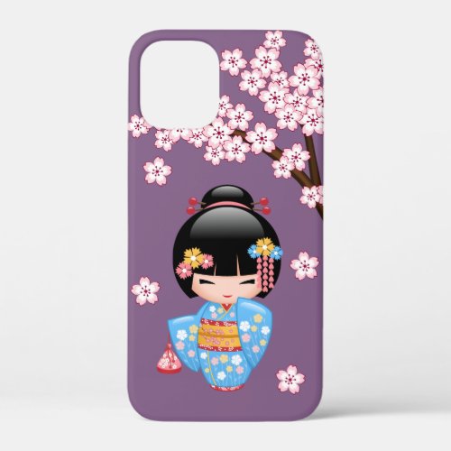 Maiko Kokeshi Doll _ Blue Kimono Geisha Girl iPhone 12 Mini Case