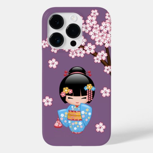 Maiko Kokeshi Doll _ Blue Kimono Geisha Girl Case_Mate iPhone 14 Pro Case