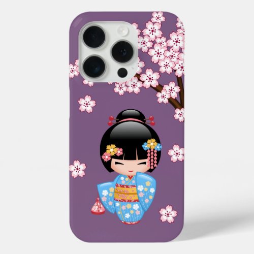 Maiko Kokeshi Doll _ Blue Kimono Geisha Girl iPhone 15 Pro Case