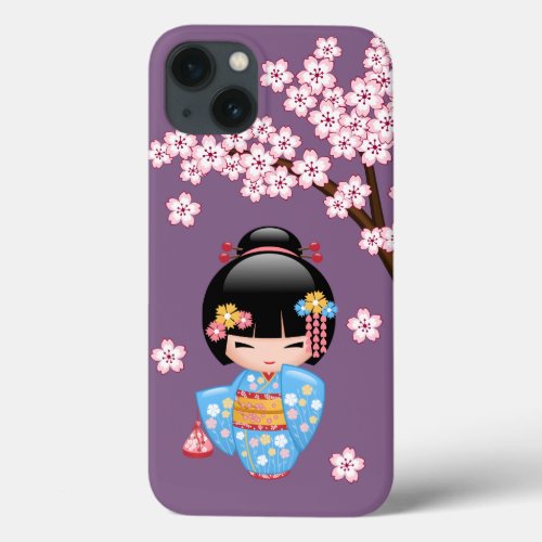 Maiko Kokeshi Doll _ Blue Kimono Geisha Girl iPhone 13 Case