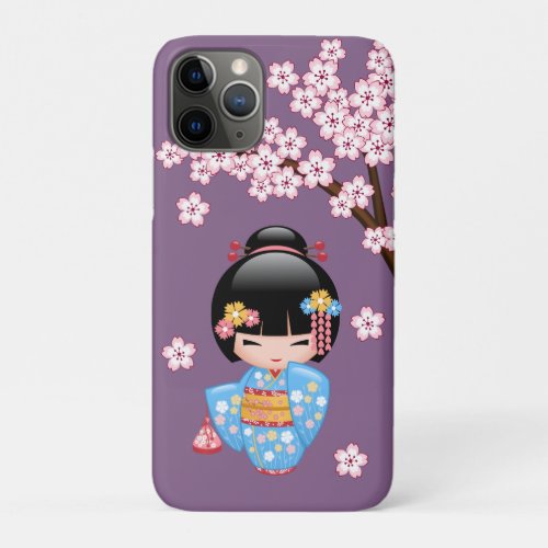 Maiko Kokeshi Doll _ Blue Kimono Geisha Girl iPhone 11 Pro Case