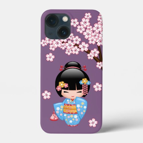 Maiko Kokeshi Doll _ Blue Kimono Geisha Girl iPhone 13 Mini Case