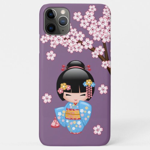 Maiko Kokeshi Doll _ Blue Kimono Geisha Girl iPhone 11 Pro Max Case