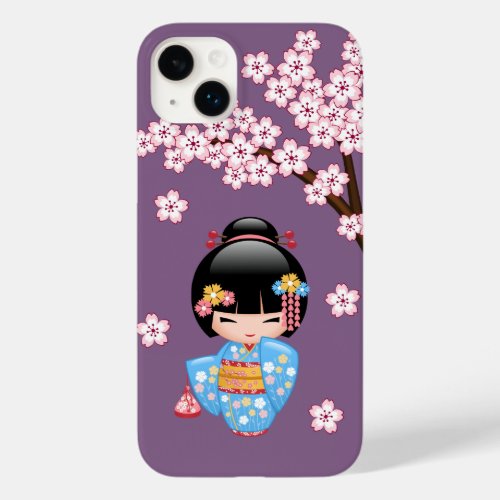 Maiko Kokeshi Doll _ Blue Kimono Geisha Girl Case_Mate iPhone 14 Plus Case