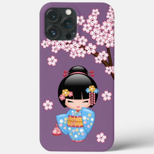 Maiko Kokeshi Doll _ Blue Kimono Geisha Girl iPhone 13 Pro Max Case