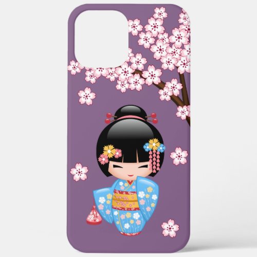 Maiko Kokeshi Doll _ Blue Kimono Geisha Girl iPhone 12 Pro Max Case