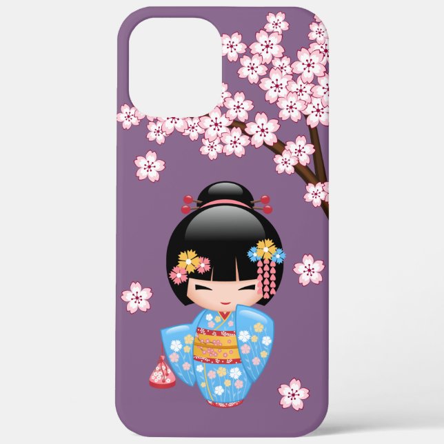 Maiko Kokeshi Doll - Blue Kimono Geisha Girl Case-Mate iPhone Case (Back)