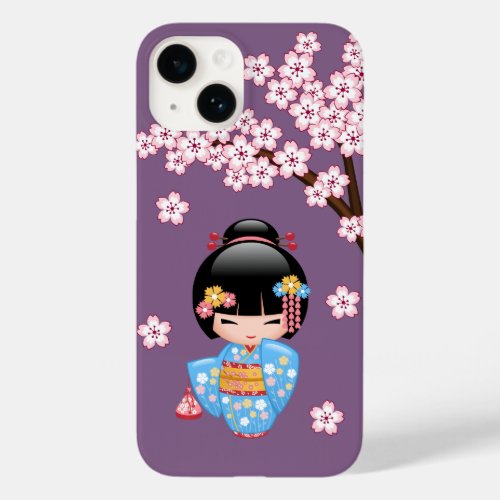 Maiko Kokeshi Doll _ Blue Kimono Geisha Girl Case_Mate iPhone 14 Case